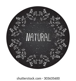 Natural - banner. Hand-sketched herbal elements on chalkboard background.  