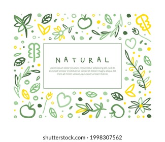 Natural Banner Template with Space for Text, Healthy Vegetarian Food, Eco Store, Farm Market, Eco Friendly Background Vector Illustration