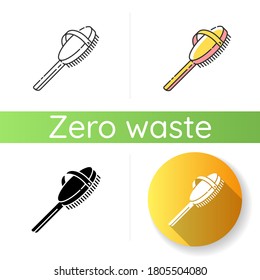 Natural bath brush icon. Linear black and RGB color styles. Zero waste lifestyle, personal hygiene. Responsible consumption. Brush from biodegradable material Isolated vector illustrations