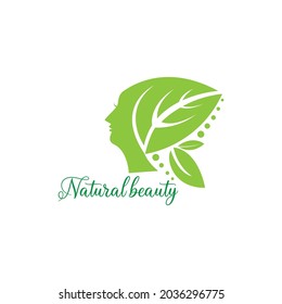 natural beautiful woman illustration logo and leaf vector design