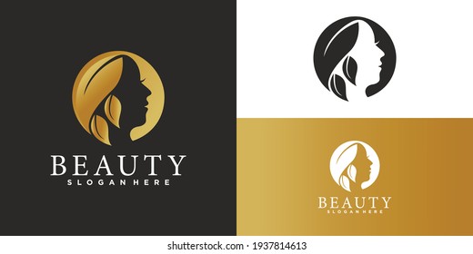 Natural Beautiful Woman's Face Flower Logo  With Gold Gradient And Business Card Design For Beauty Salon Premium Vector. Part 3