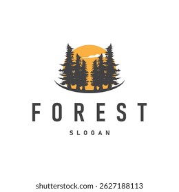 Natural beauty forest concept design with beautiful forest logo and dense trees, fresh natural atmosphere, illustration of product business brand symbol template