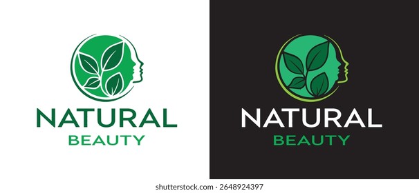 Natural Beauty Logo with Leaf Silhouette Logo Design.