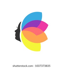 Natural beauty logo. Women face with abstract colorful flower.