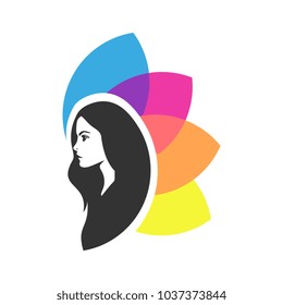Natural beauty logo. Women face with abstract colorful flower.