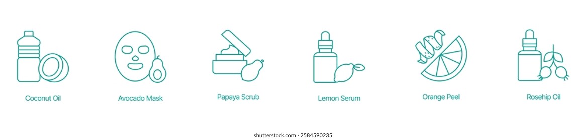 Natural Beauty Products with Fruit Extracts Vector Icon Set