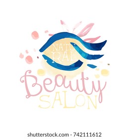 Natural beauty salon logo, label for hair or beauty studio, cosmetics shop, spa center watercolor vector Illustration