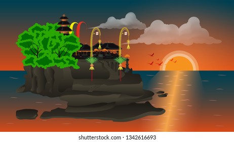 Natural Beauty Of Sunset Beach Tanah Lot Temple The Famous Balinese Hindu Temple In Bali