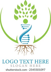 Plantilla de logotipo de vida de árbol de belleza natural con icono de hélice de ADN y Vector de diseño de ilustración de raíz.