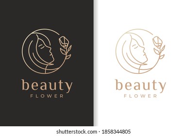 Natural Beauty Woman Face Flower Logo Design.