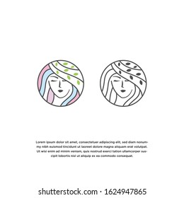 Natural beauty women face logo design template vector illustration