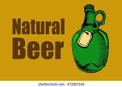 Natural beer. Bottle of beer. Hand drawn vector stock illustration.