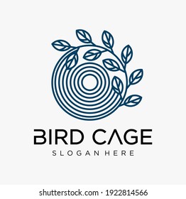 natural bird cage logo Bird logo design template with line art.