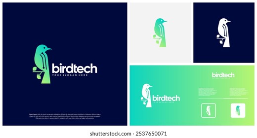 Natural bird, with the concept of electrical circuit, connection network, logo graphic template.