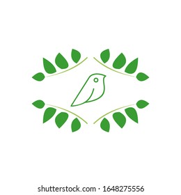 natural bird icon lines inside a leaf frame