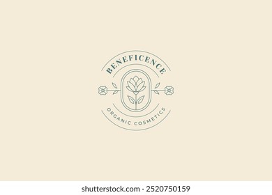 Natural flor círculo flor linha arte logotipo modelo de design para spa bem-estar vetor ilustração. Lótus floral elegante bonito logotipo linear para pele cabelo cuidado cosmético marca cosmetologist