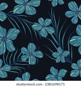 hojas azules naturales y patrón de flores para fondo textil y papel de envolver