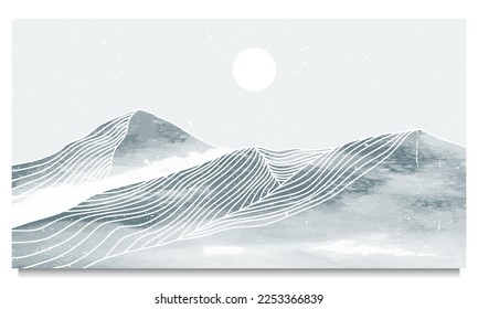 Natural blue mountain landscape. Abstract contemporary aesthetic backgrounds landscapes. with mountains, hill and sun. vector illustrations