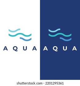 Natural blue pure aqua water logotype.Aqua abstract design with outline.Drinking or mineral water sign icon.