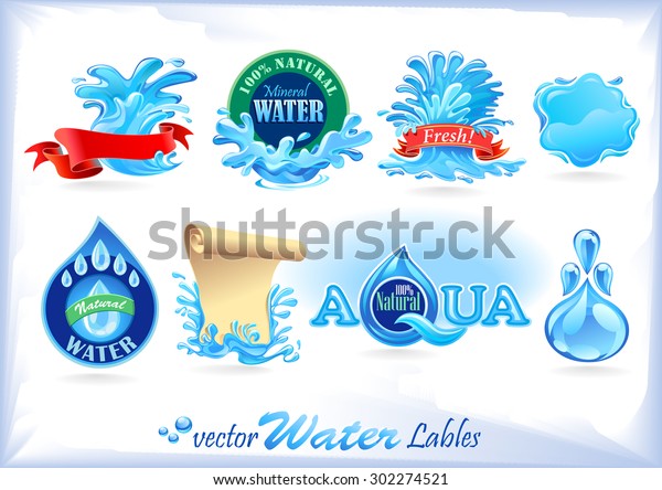 Natural Blue Water Label Icons Stock Vector (Royalty Free) 302274521