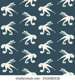 Natural blue and white repeat vector pattern.
Sea life wildlife texture.
Octopus, animal silhouette background.