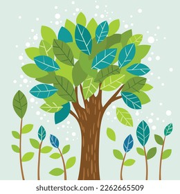 fondo vectorial de la naturaleza de la caricatura del árbol en expansión natural