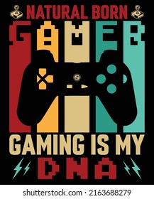 Natural born gamer gaming is my DNA t-shirt design | Vintage gaming t-shirt design