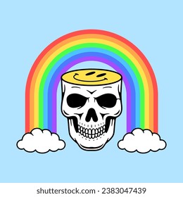 NATURAL BORN HAPPY SKULL WITH RAINBOW COLOR BACKGROUND