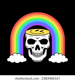 NATURAL BORN HAPPY SKULL WITH RAINBOW COLOR BLACK BACKGROUND