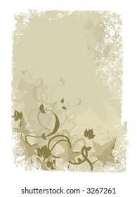 Natural brown grunge background with fall leaves and swirls