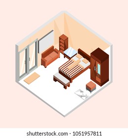 Natural Brown Isometric Home Interior Illustration Design