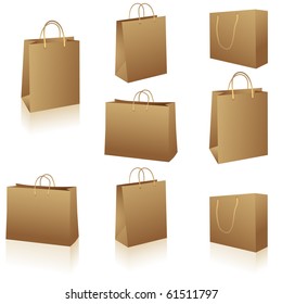 Natural brown paper shopping bags isolated on white vector