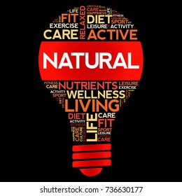NATURAL bulb word cloud collage, health concept background