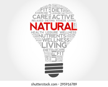 NATURAL bulb word cloud, health concept