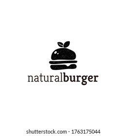 Natural burger vintage logo design, hamburger illustration, healthy food symbol.
