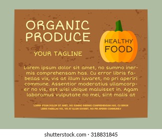 Natural business corporate identity design with pumpkin. Branding your organic company. Poster. Mock up design. Best for natural shop organic fairs bio markets and local companies. Vector illustration