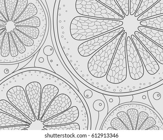 Natural calming pattern with citrus. Hand-drawn doodling background. Vector illustration.