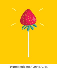 Natural Candy Strawberry Lollipop Concept Vector Illustration. Fruit as nature best lollipop poster art design in flat minimalist style
