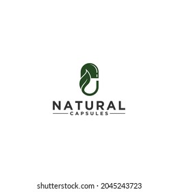 natural capsule logo with capsules combined with leaves