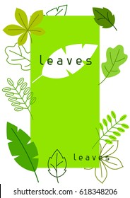 Natural card with stylized green leaves. Spring or summer foliage.