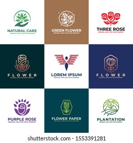 Natural care, flower, rose, yoga logo design. Creative unique business Logo design collection. Original logo design inspiration.
