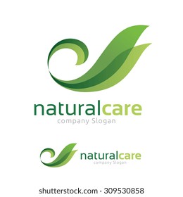 Natural Care logo,Swan and green leaf symbol.