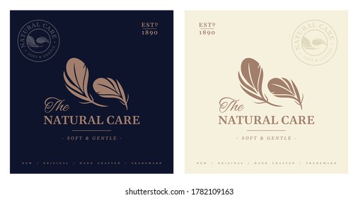 Natural Care Soft and Gentle feather luxury feminine vector logo