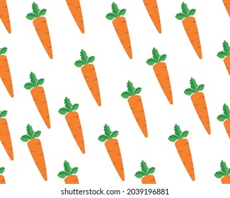 Natural carrots vector seamless pattern. Carrots texture on white background. Vector Natural Carrot Isolated on White. Organic vegetable design element. Carrots seamless pattern wallpaper.