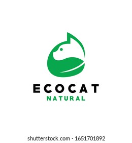 Plantilla vectorial de diseño del logotipo de Cat natural con estilo de concepto de hoja.
