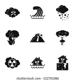 Natural cataclysm icons set. Simple illustration of 9 natural cataclysm vector icons for web