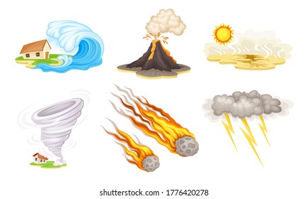 Natürliche Katakulturen mit Dürre und Vektorgrafik-Set von Tornado
