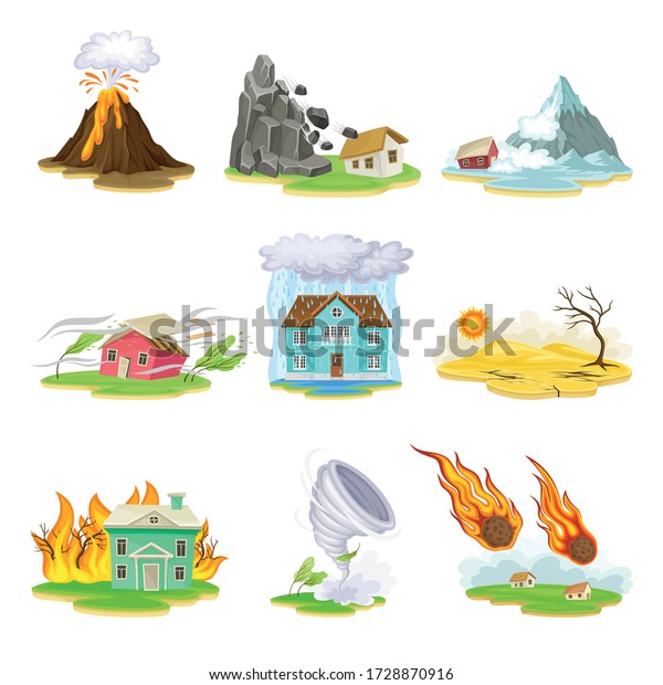 Natural Cataclysms Drought Volcanic Eruption Vector Stock Vector ...