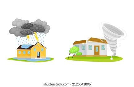 Natural Cataclysms with Thunderstorm and Tornado Vector Set