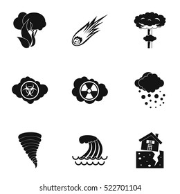 Natural catastrophe icons set. Simple illustration of 9 natural catastrophe vector icons for web